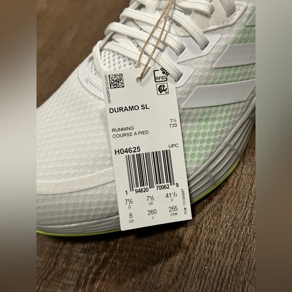 Adidas White/Green Duramo SL Mens Shoes - US Size 8 - Picture 2 of 6